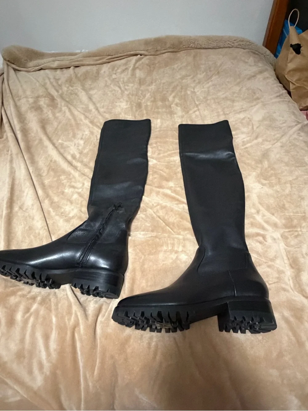 NWT PAIGE Bryn Black Over-the-Knee Leather Lug-Sole Boots 7.5